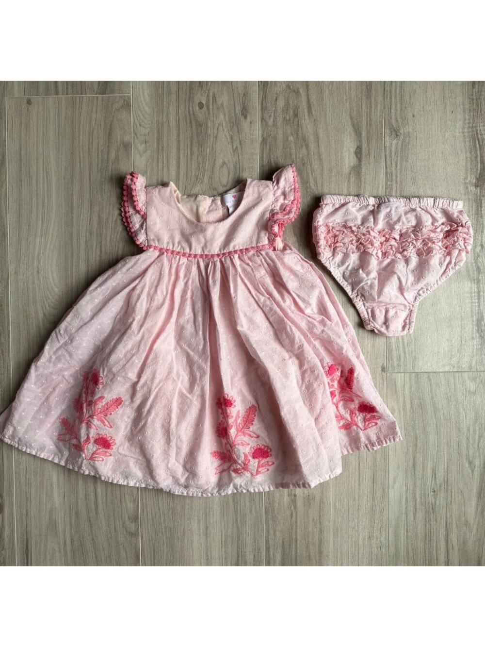 Lulurain Swiss Dot Floral Dress Pink